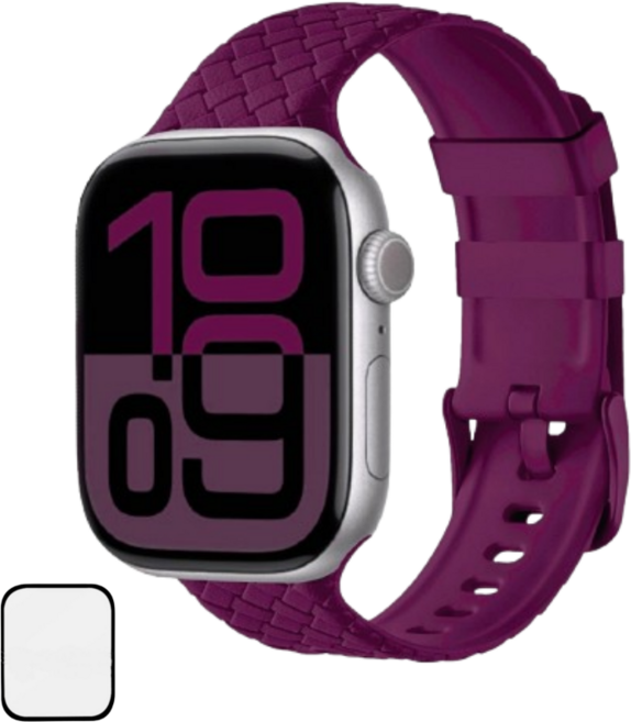 NUBASE 애플워치 호환 체크 솔로루프 실리콘 스트랩 스포츠밴드, 레드와인, 1개