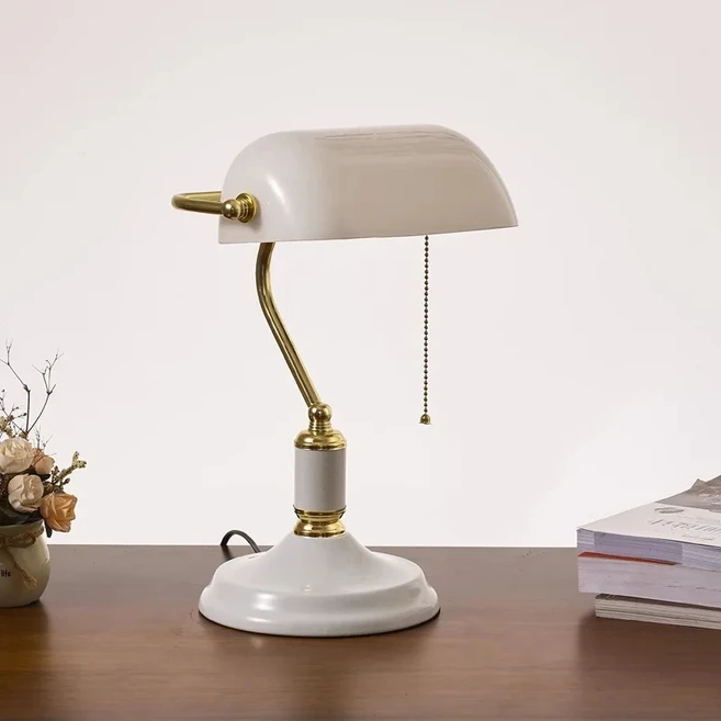 은행 테이블 램프 유럽 스타일 유리 레트로 복고풍 엔틱 사무실 책상 골동품 구리 거실 침실 장식 침대 옆, With US plug, [01] With US plug