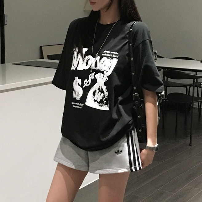 티데일리 남녀공용 머니 프린팅 오버핏 17수 빅사이즈 라운드 반팔 티셔츠