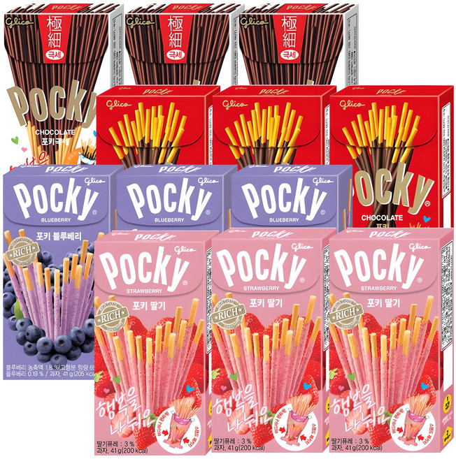 해태 포키 3개+포키극세3개+포키딸기3개+포키블루베리3개, 1세트, 46g