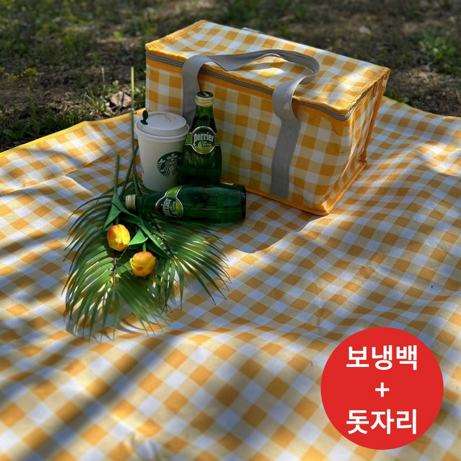 모두니 야외 피크닉 방수 대형 돗자리 보냉백세트, 레드체크, XL(200X200)
