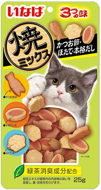 이나바 야끼믹스 토비츠쿠 츄르비 고양이간식 모음, 야끼믹스 가다랑어포 가리비 정어리스프 QSC-123, 25g, 1개