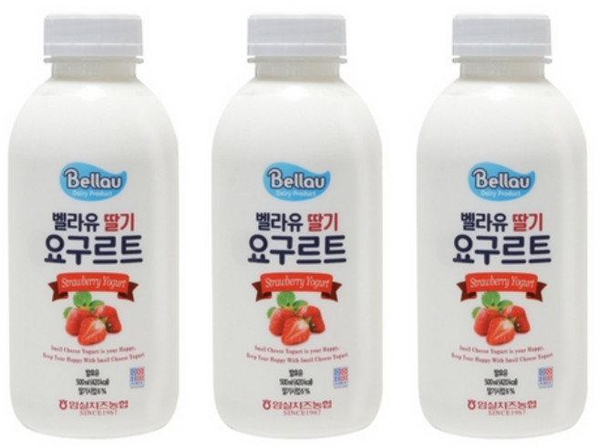 임실치즈농협 벨라유 요구르트500ml 3종 셋트(플레인 딸기 블루베리), 딸기 요구르트500ml, 3개, 500ml