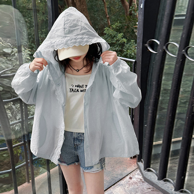 UPPERCUT 여아 프릴 후드 셔켓 초등여아 레이스 자켓 바람막이 후드점퍼 간절기 자켓 봄잠바 코튼자켓