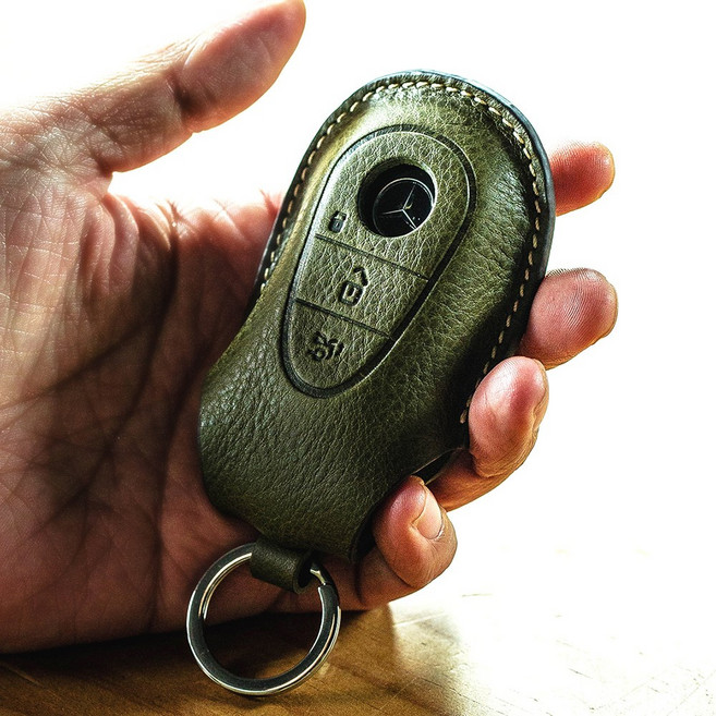 벤츠 W214 가죽 키케이스 악세사리 신형 E클래스 스마트키홀더 차키커버 헤르만, 본품+테슬장식, 카키그린