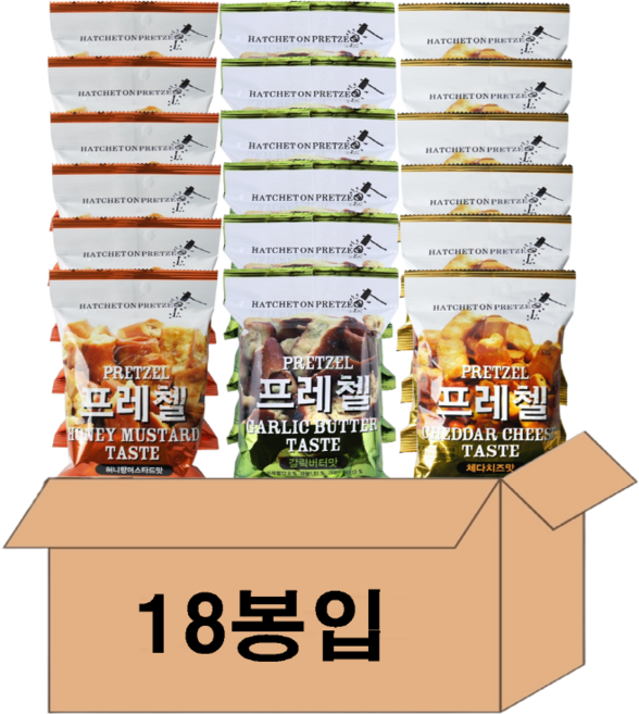 (다파니)프레첼 체다치즈맛+갈릭버터맛+허니향 머스타드맛 세트, 18개