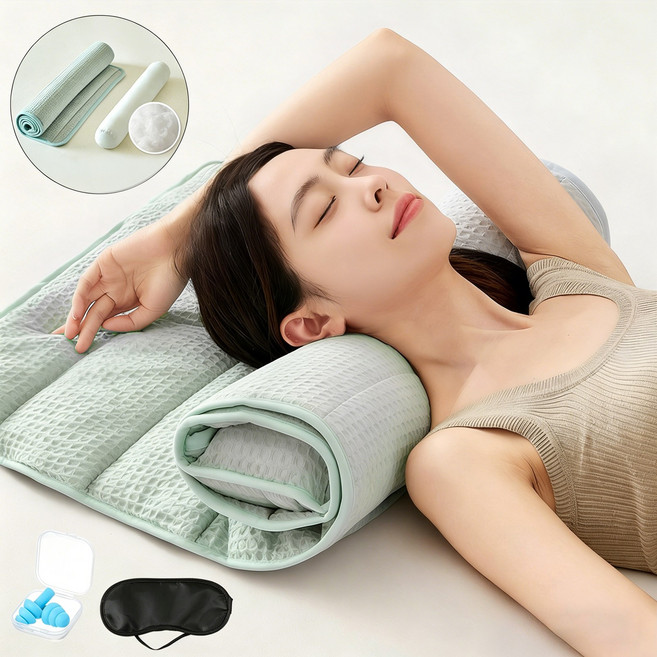 Novah 2in1 원형 경추베개 높이조절 접이식 숙면 베개 패드 겸용, 1개, 블루