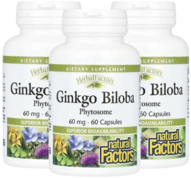 Natural Factors 내추럴 팩터스 은행나무 피토솜 60mg Ginkgo Biloba Phytosome, 3개, 60정 - 쿠팡
