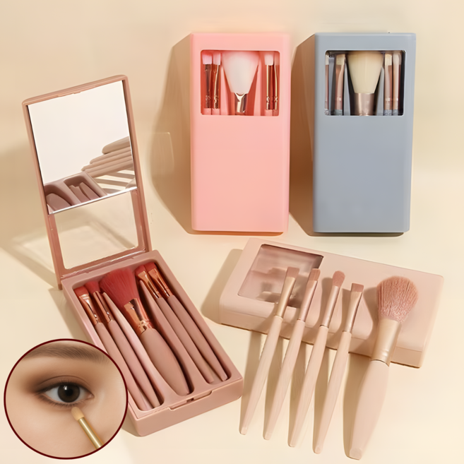 라구즈 휴대용 메이크업 브러쉬 5종 세트, 1개, 핑크