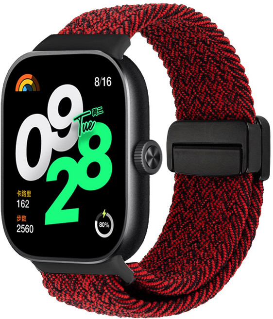 샤오미 워치 8 프로 9 프로 홍미 워치 4 5 6 호환 마그네틱 브레이디드 스트랩, 10#블랙 거즈 레드, 1개
