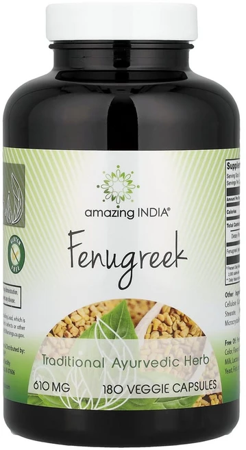 어메이징인디아 페누그릭 펜뉴그릭 호로파 Fenugreek 610mg 베지캡슐 180정, 1개 - 쿠팡