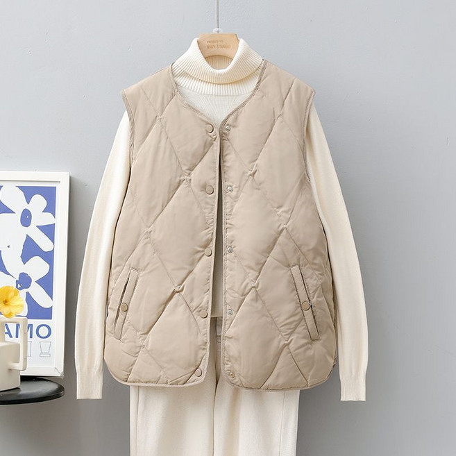 TIMEPURE 가을겨울 여성용 무굴 라이트 다이아몬드 퀼팅 조끼 경량 내의 착용 가능 경량 조끼 아우터