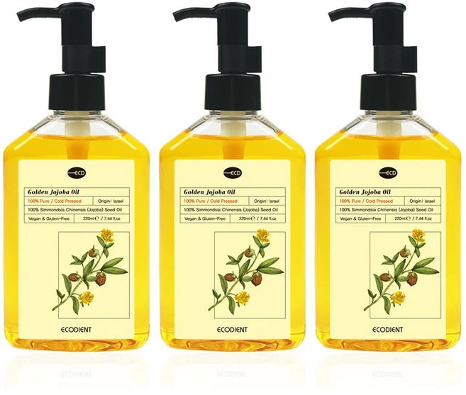 [에코디언트] 100% 퓨어 골든 호호바 오일, 3개, 220ml - 쿠팡