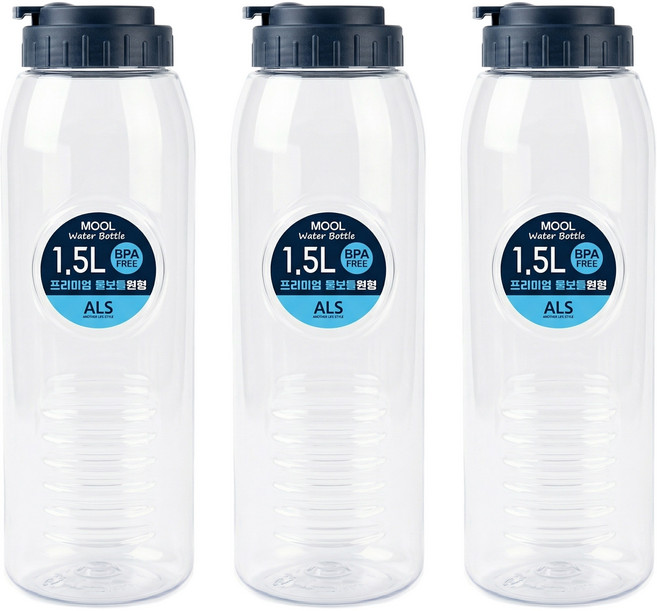 에이엘에스 비스프리 투명 원형 물병, 3개, 1.5L