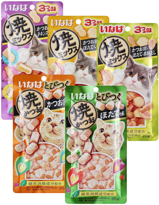 이나바 야끼믹스 고양이 마약간식 5종 콤보세트, 1개, 야끼믹스 가다랑어포&오징어&치킨스프 5개, 25g