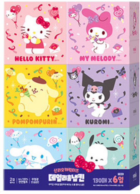 산리오 데일리 홈 종이냅킨 2겹, 130매입, 6개