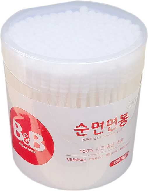 B&B 100% 순면 유아 면봉 원형, 200개입, 1개