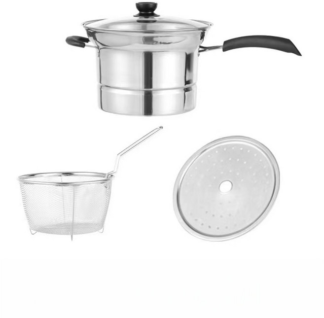 다용도 스텐 냄비 튀김솥 라면냄비 세트, 은색, 1세트, 22cm