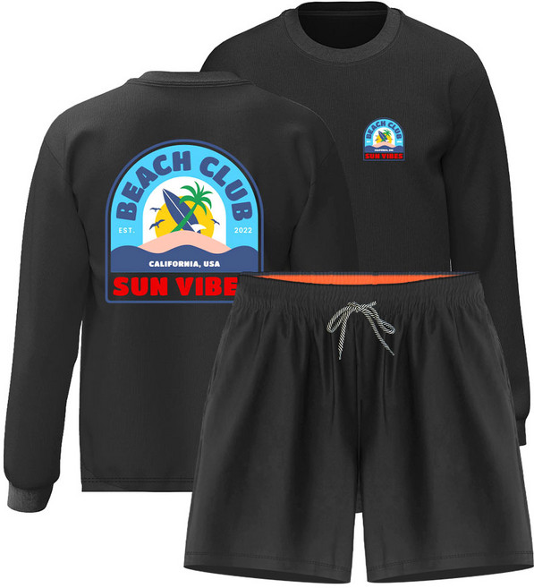 몰토벨리노 오버핏 긴팔 레쉬가드 4부 보드숏팬츠 상하세트, 남녀공용M, 썬바이브822