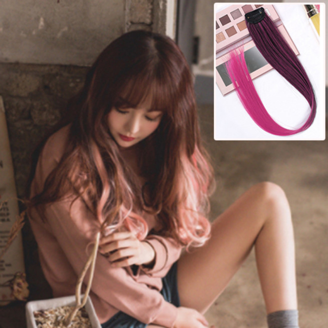 잇츠리빙 초간단 똑딱핀 붙임머리 브릿지 컬러 반짝이 투톤 그라이데션 와이드 헤어피스, 에이핑크, 2개