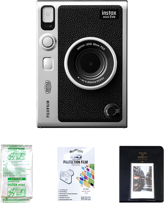 인스탁스 즉석카메라 블랙 인스탁스 미니 EVO + 미니필름 10p + 마카롱 2단 앨범 + 액정보호필름 세트, 1세트