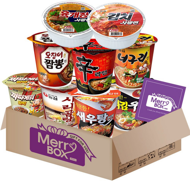 컵라면 세트 1호{신라면+새우탕+튀김우동+짜파게티+사리곰탕+오징어짬뽕+너구리+육개장사발면+김치사발면}+메세지카드, 1박스