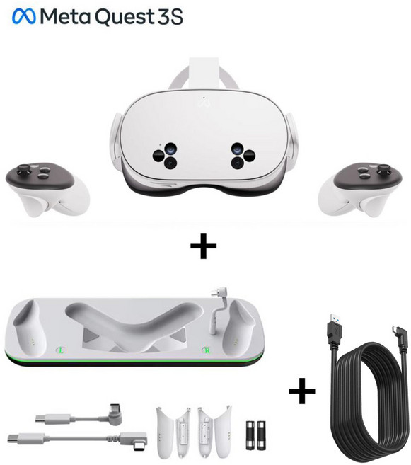 메타 퀘스트3S VR 헤드셋+충전독+링크케이블 5M 포함 128GB 국내배송, META, 10cm