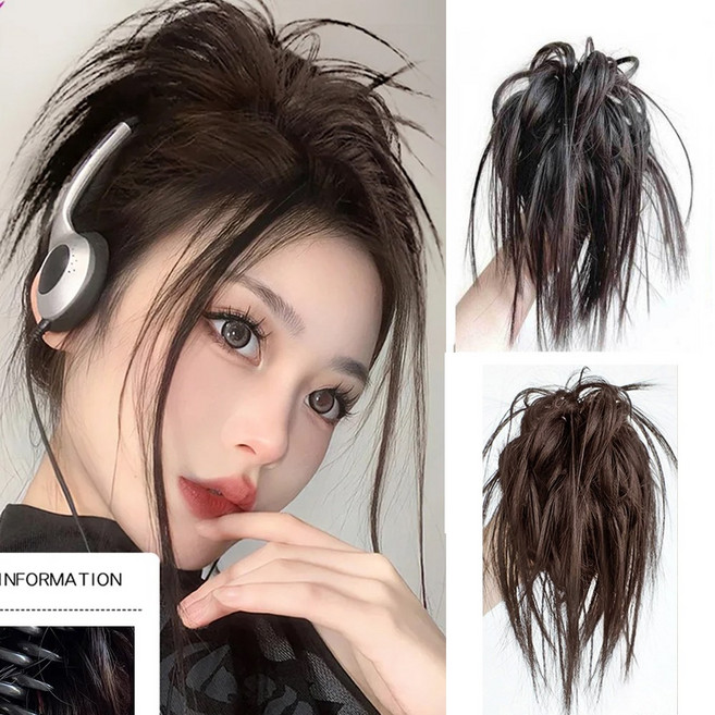 예삐스토어 깃털 가시머리 가발 집게핀 슬릭번 까치머리 집게 포니테일 붙임머리 부분가발, 1세트, 내추럴브라운+라이트브라운