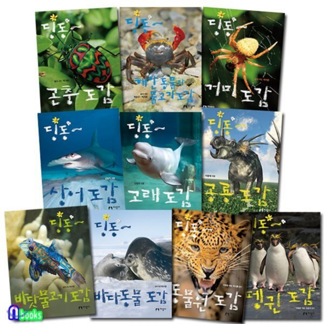 [전집] 집중력을 키워주는 딩동 도감 베스트 세트/전10권/곤충도감.거미.해안동물과물고기.공룡.고래.상어도감.동물원도감.펭귄.바다동물.바다물고기, 지성사(전집)