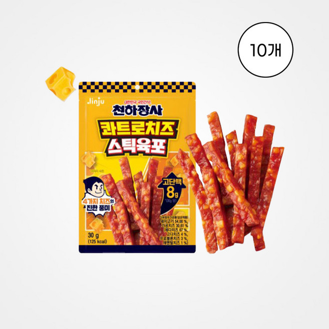 천하장사 콰트로치즈 스틱육포, 30g, 10개