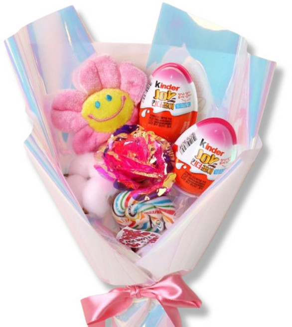 오로라 킨더조이 & 사탕 꽃다발 - 학예회 졸업 재롱잔치 유치원 어린이집 발표회 어린이 인형, 핑크(베이직)