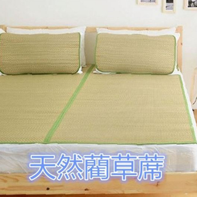 溫馨小舖 天然藺草涼蓆 (單人/單人加大/雙人/雙人加大) 涼感透氣草蓆 附枕墊2入組 藍色包邊