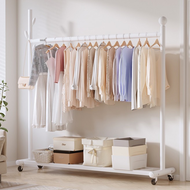 유니홈 튼튼한 고급 행거 이동식 옷걸이 행거, 아이보리 행거