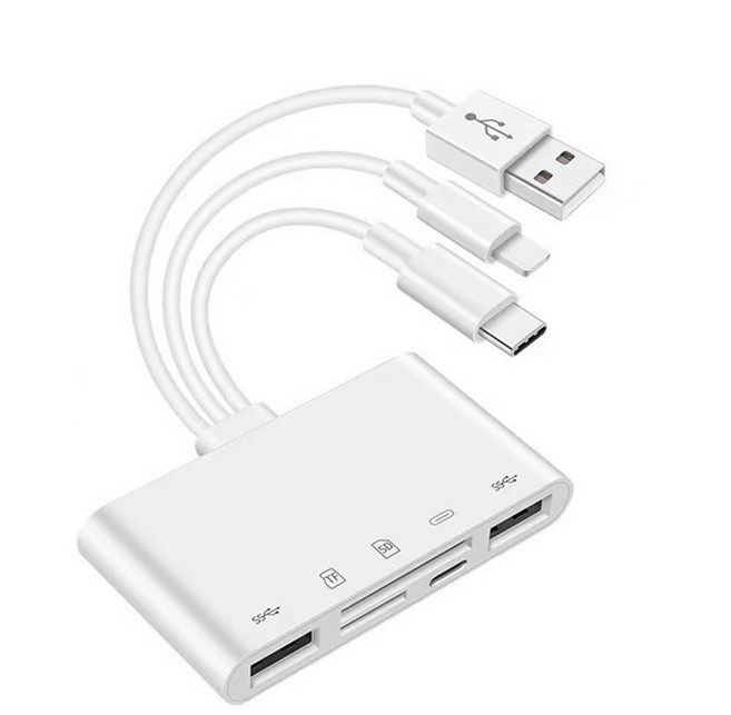 OTG USB 카메라 멀티메모리 어댑터 Micro-SD TF 카드 리더 키트 iPhone iPad Apple 13 컨버터, 하얀색