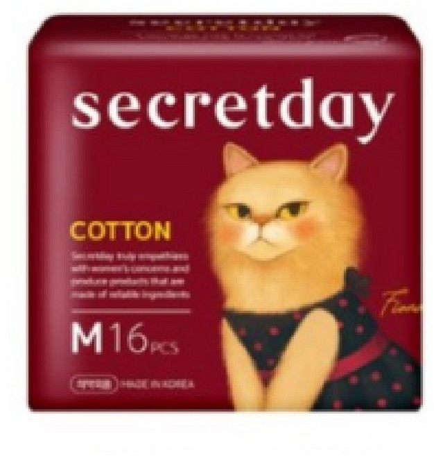 시크릿데이 순면커버 코튼 생리대 날개형, 중형, 16개입, 4개
