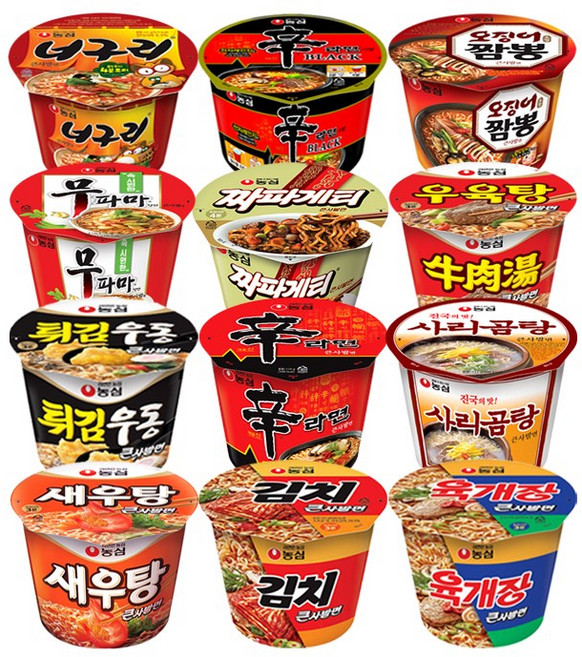 농심 큰사발 컵라면 12종 세트 (신라면 + 신라면 블랙 + 너구리 + 육개장 + 짜파게티 + 무파마 + 오징어짬뽕 + 새우탕 + 튀김우동 + 우육탕 + 김치큰사발 + 사리곰탕), 1개