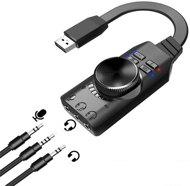 GS3 USB外置音效卡 3.5mm耳機轉7.1聲道環繞立體聲, 1個