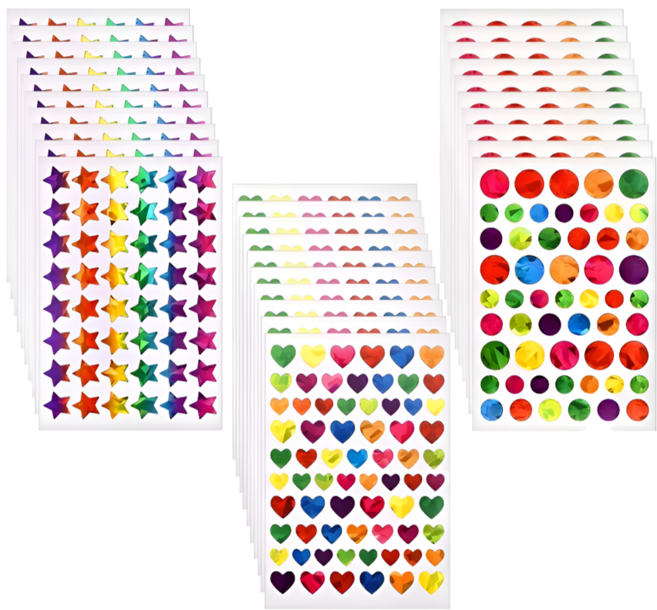 펴나나다 홀로그램 별 하트 2종 데코 스티커, 30매, 별+하트+원
