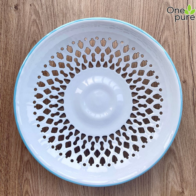 법랑채반 과일 세척 바우기 에나멜 쌈채소그릇, 라이트블루엣지빈티지화이트, 1개