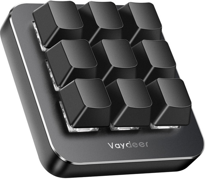 Vaydeer 한 손용 기계식 키보드 지원 NKRO 핫키 한 번의 클릭으로 시작 9개의 완전히 프로그래밍 가능한 키와 플로팅 윈도우 및 매크로 다기능 키패드 iOS Win, JP1011-C, Black