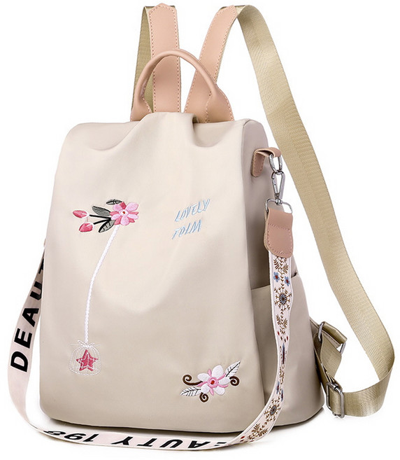 지디오 여성 나일론 백팩 책가방 배낭 꽃무늬 자수 경량 천가방 투웨이 여자 가방
