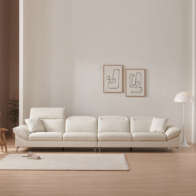 삼익가구 에든 헤드틸팅 천연면피 소가죽 4인 6인 소파, 아이보리, 6인용 소파 (스툴제외)