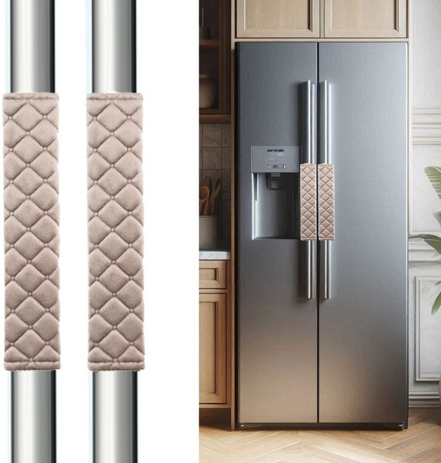 무핑 도톰한 극세사 냉장고 손잡이 커버 안전벨트 커버, 베이지, 2개