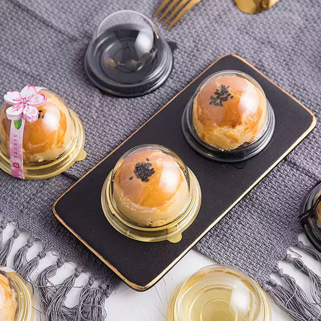 100P 세트 투명 원형 화과자 월병 떡 포장 용기 PET 케이스, 100개, 블랙