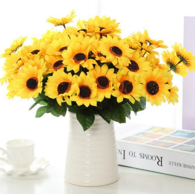 레디박스 해바라기꽃 21송이+화이트 화병, 21송이+화병세트