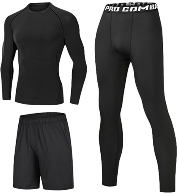 서브22 헬스복 트레이닝 3종 세트 긴팔 상의 반바지 타이즈 레깅스 세트