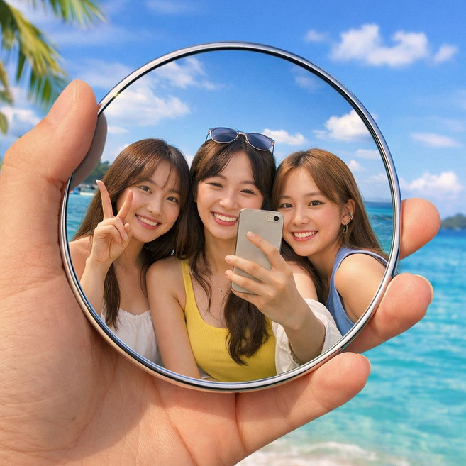 카로히포 여행용 원형 감성 셀카 볼록거울 손거울, 1개, 그레이