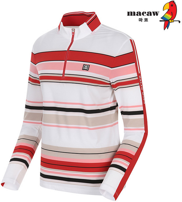 마코 (여성)컬러 배색 반집업 티셔츠_MNW1TH21