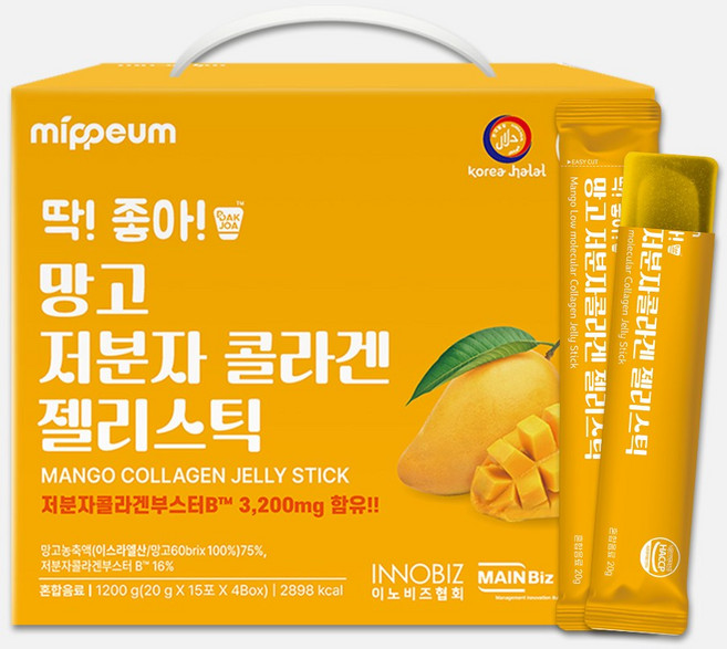 딱좋아 할랄인증 망고 저분자 콜라겐 젤리스틱, 240개, 20g