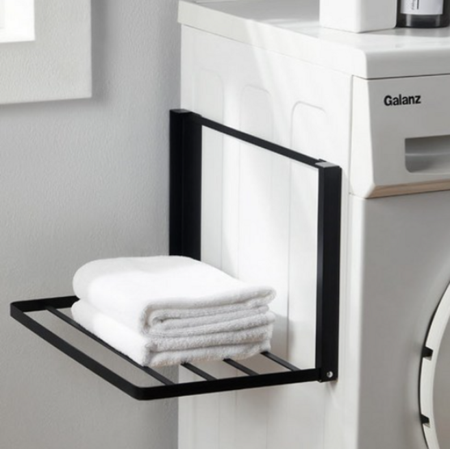 망고피노 접이식 미니 빨래 건조대 마그네틱 세탁기 자석 부착 1단 무타공, 블랙